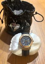 Guess horloge, blauw met goud, leren band en etui, als nieuw, Ophalen of Verzenden, Zo goed als nieuw, Goud, Staal