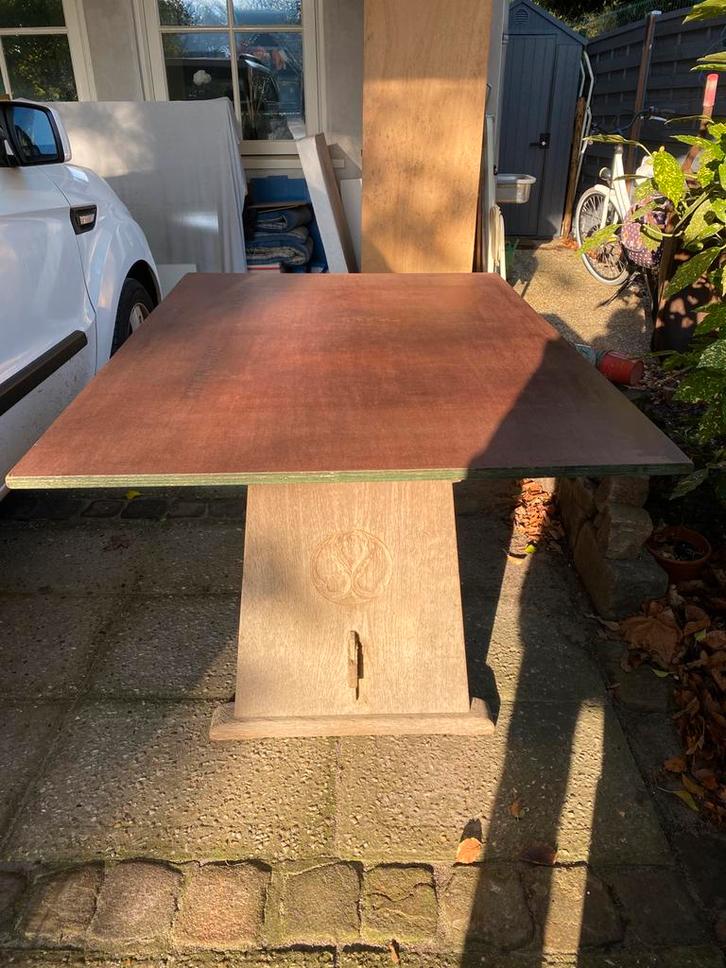 Tuintafel waterbestendig KORIMPLEX blad Werktafel, Tuin en Terras, Tuintafels, Gebruikt, Rechthoekig, Hout, Ophalen
