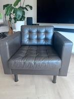 Fauteuil zwart bruin leer Landskrona, Huis en Inrichting, Fauteuils, Ophalen, Gebruikt, Leer