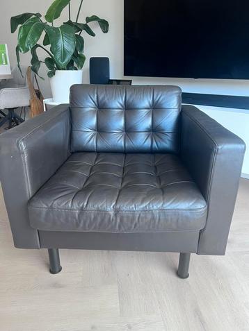 Fauteuil zwart bruin leer Landskrona beschikbaar voor biedingen