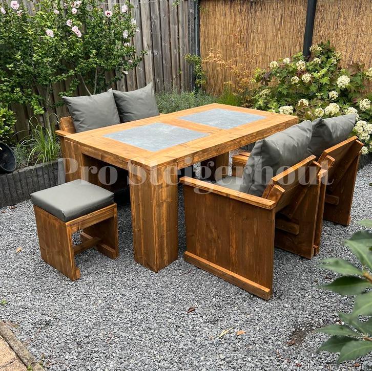 Steigerhout Tuinset Tuintafel Eettafel met Stoelen & banken, Tuin en Terras, Tuinsets en Loungesets, Nieuw, Tuinset, Steigerhout