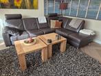 Montel leren hoekbank met houten salontafels, Huis en Inrichting, Banken | Bankstellen, Ophalen, 250 tot 300 cm, Gebruikt, 100 tot 125 cm