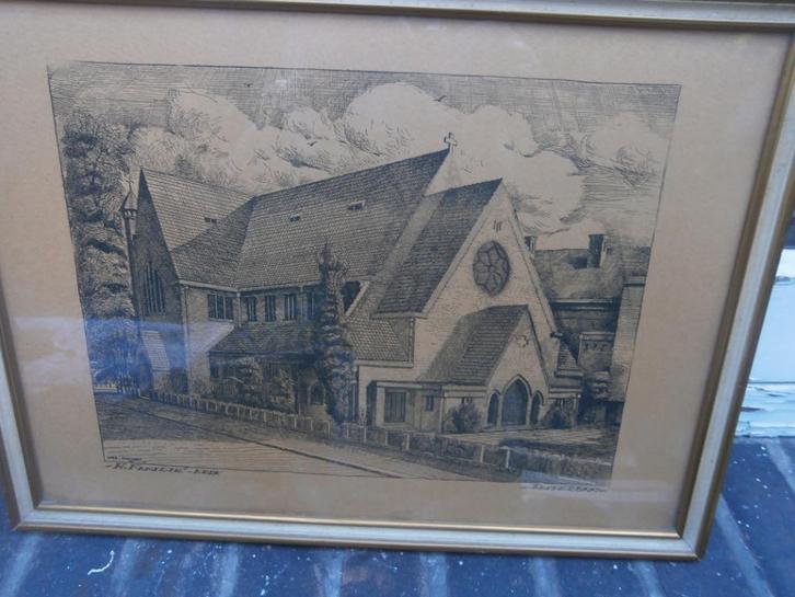 Mooie Tekening HEILLIGE FAMILIEKERK R.dam Noord KLOUWEN, Antiek en Kunst, Kunst | Tekeningen en Foto's, Ophalen