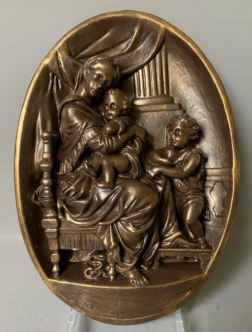 Vintage plaquette Madonna met de stoel naar Rafaël, Antiek en Kunst, Antiek | Religie, Ophalen of Verzenden