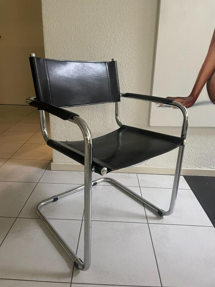 5 design buisframe zwart leren stoelen, Huis en Inrichting, Stoelen, Zo goed als nieuw, Vijf, Zes of meer stoelen, Leer, Metaal