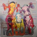 Nieuw in folie* Canvas Schilderij "Family" Koe 100x100cm, Huis en Inrichting, Woonaccessoires | Schilderijen, Tekeningen en Foto's