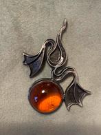 Vintage 835 Zilveren Hanger met Barnsteen - Atelierstuk, Gebruikt, Bruin, Ophalen of Verzenden, Met edelsteen