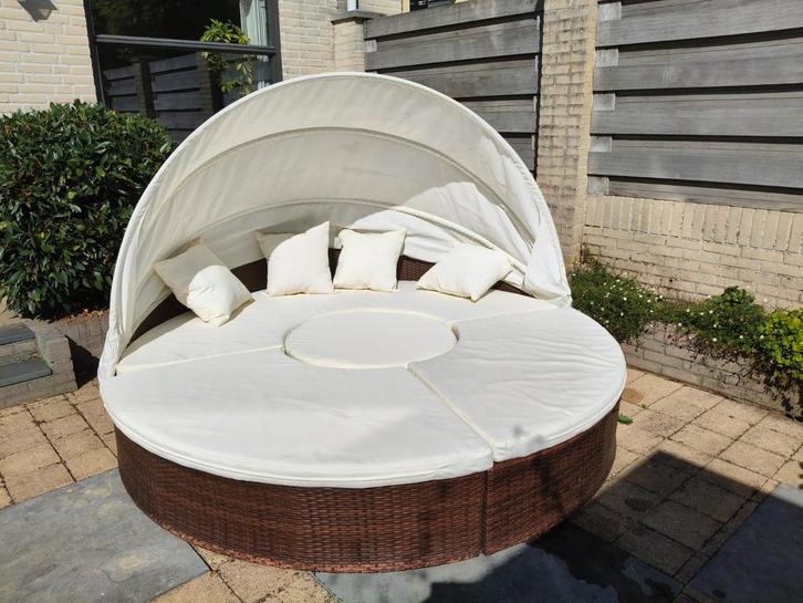 Luxe Atlas ligbed/zonnebed met zonnescherm, Tuin en Terras, Ligbedden, Gebruikt, Wicker, Ophalen