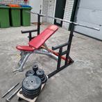 Squat Rack met Verstelbare bankje + Gewichten Set  Homegym, Ophalen, Zo goed als nieuw, Fitnessbank