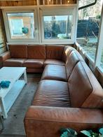 Cognac lederen hoekbank (2,25x2,80m) - Camping Schatberg, Ophalen of Verzenden, Gebruikt, Leer, Modern