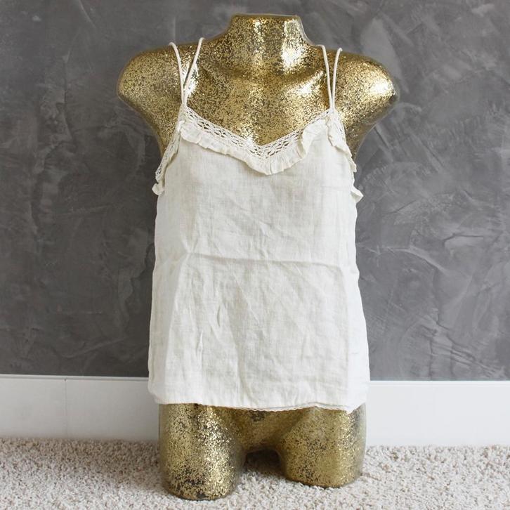 Mooi Zara Topje 100% Linnen - 94 (S) € 15,-, Kleding | Dames, Tops, Zo goed als nieuw, Maat 36 (S), Wit, Zonder mouw, Ophalen of Verzenden