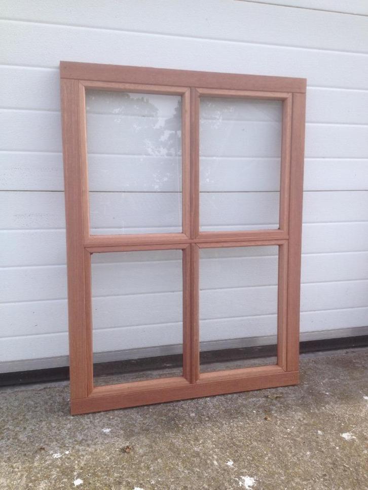 Hardhouten ramen / kozijnen met glas en roeden, Doe-het-zelf en Verbouw, Glas en Ramen, Nieuw, Gevelraam of Ruit, Ophalen