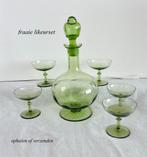 Likeurset Karaf + 5 glazen subtiel groen, Antiek en Kunst, Antiek | Glas en Kristal, Ophalen