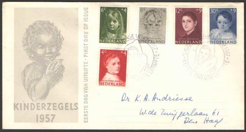 Nederland FDC E33 Met Adres Kinderpostzegels 1957, Postzegels en Munten, Postzegels | Eerstedagenveloppen, Beschreven, Nederland