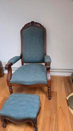 Antieke fauteuil met voetenbank – nieuw gestoffeerd, Ophalen