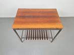 Vintage bijzettafel teak hout metaal hifi side table ‘60, Huis en Inrichting, Tafels | Bijzettafels, 60 cm of meer, 55 tot 75 cm