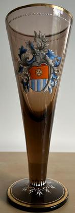 Antiek heraldiek wapenschild wapen glas geëmailleerd spreuk, Antiek en Kunst, Antiek | Glas en Kristal, Verzenden