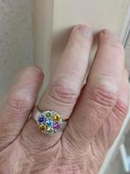 zilveren ring met verschillende kleuren toermalijn, Sieraden, Tassen en Uiterlijk, Ringen, Ophalen of Verzenden, 17 tot 18, Dame