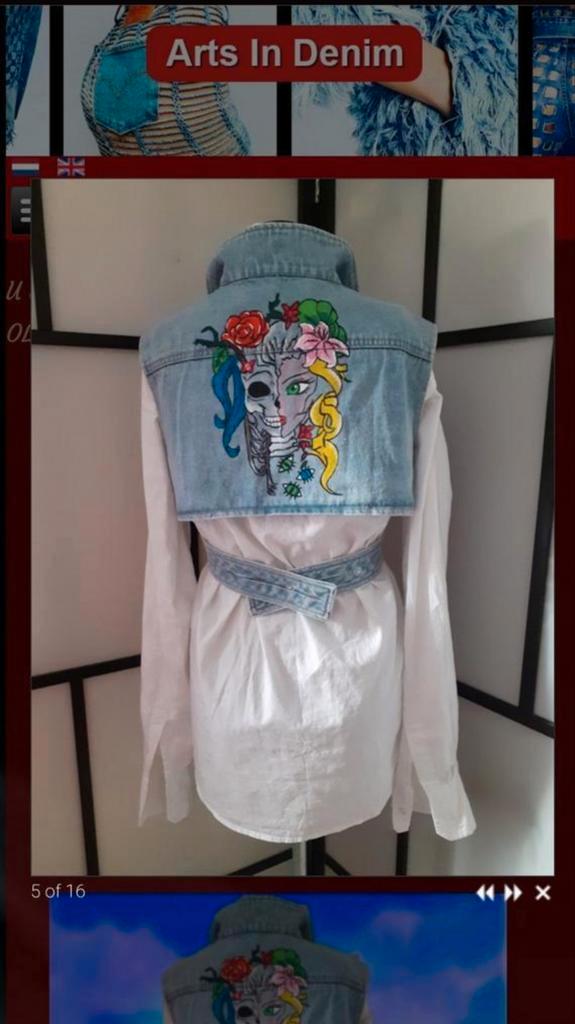 Denim handmade wikkeltopje spijkerstof. Uniek en handpainted, Kleding | Dames, Jassen | Zomer, Nieuw, Blauw, Verzenden