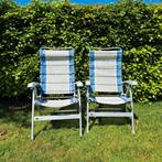 2 blauw witte Dukdalf campingstoelen, Caravans en Kamperen, Kampeermeubelen, Ophalen, Gebruikt, Campingstoel