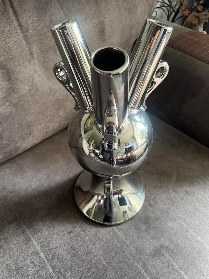 Vintage Keramieken Vaas Verchroomd 1990., Huis en Inrichting, Woonaccessoires | Vazen, Zo goed als nieuw, Overige kleuren, Minder dan 50 cm