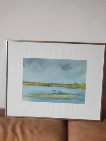 rivierenlandschap ws Gelderland inkt aquarel Kees Gieling beschikbaar voor biedingen
