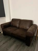 Bruine leren bank, Huis en Inrichting, Banken | Bankstellen, Ophalen, Gebruikt, 150 tot 200 cm, Tweepersoons