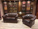 Chesterfield club bank plus club fauteuil bruin gevlamd, Ophalen, Chesterfield brand, Info@chesterfieldjunkie.nl, Leer