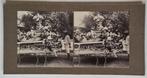 stereofoto objecten op tafel tuin man Nederlands-Indië, Gebruikt, Verzenden, Foto, Voor 1940