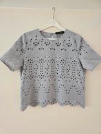 Superleuk kort grijs blouse broderie Zara mt L, Ophalen of Verzenden, Zo goed als nieuw, Grijs