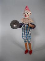 Kleine antieke clown met bekkens van hout en papier maché, Ophalen of Verzenden