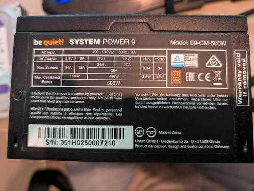 be quiet! System Power 9 | 500W CM computer voeding, Computers en Software, Interne voedingen, Zo goed als nieuw, Ophalen of Verzenden