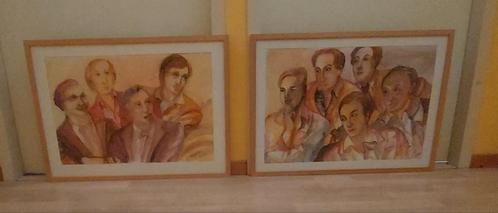 "Het Panel" 2 aquarellen van Inge Pluim Mentz (gratis), Huis en Inrichting, Woonaccessoires | Schilderijen, Tekeningen en Foto's