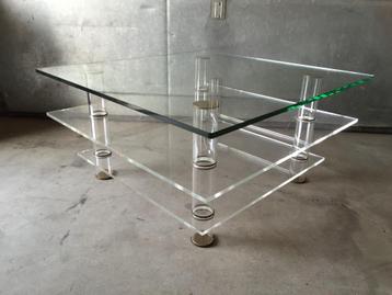 TOTALE LEEGVERKOOP jaren 60 70 messing glas plexiglas tafel beschikbaar voor biedingen
