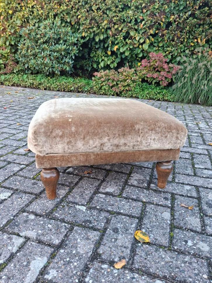 Retro Gele Velours Hocker / Voetenbankje / Poef, Huis en Inrichting, Banken | Voetenbanken en Poefen, 50 tot 75 cm, Rechthoekig