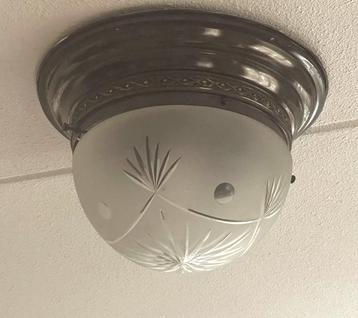 Plafond lamp antiek geslepen matglas messing jaren 20-30 beschikbaar voor biedingen