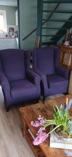 2 Paarse Fauteuils met Hocker, 75 tot 100 cm, Ophalen of Verzenden, Zo goed als nieuw, 75 tot 100 cm