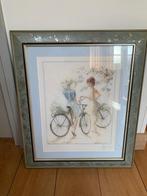 Ingelijst borduurwerk lanarte meisjes op fiets, Ophalen, Zo goed als nieuw, Hout, 50 tot 75 cm