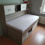Bed 90 x 200 Bruin met wit lades en ombouw, Ophalen, Gebruikt, 90 cm, Eenpersoons