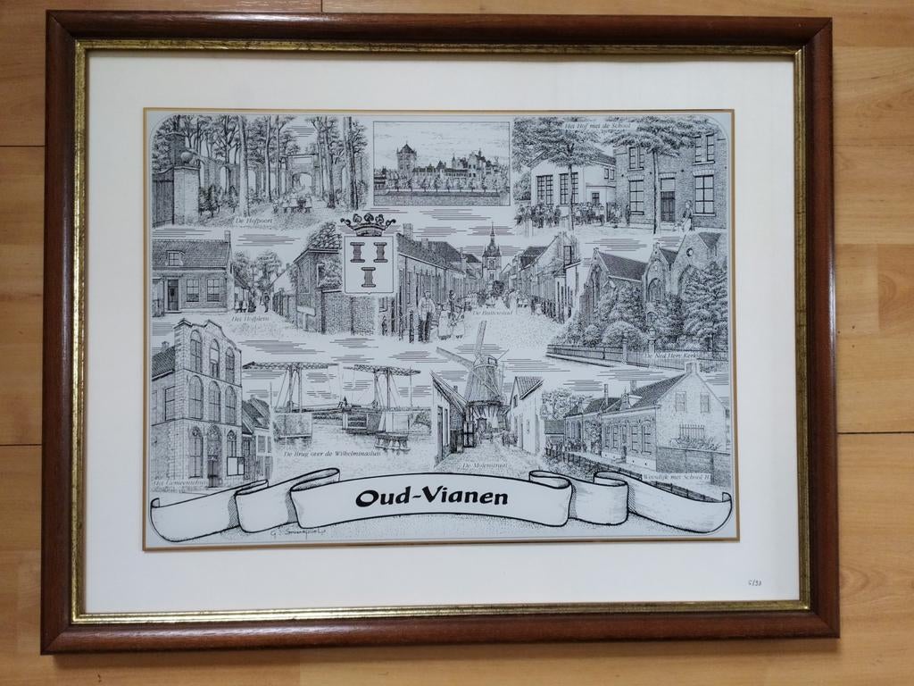 glasgravure : oud - Vianen.Afm. 50x40 cm. Beperkte uitgifte, Ophalen