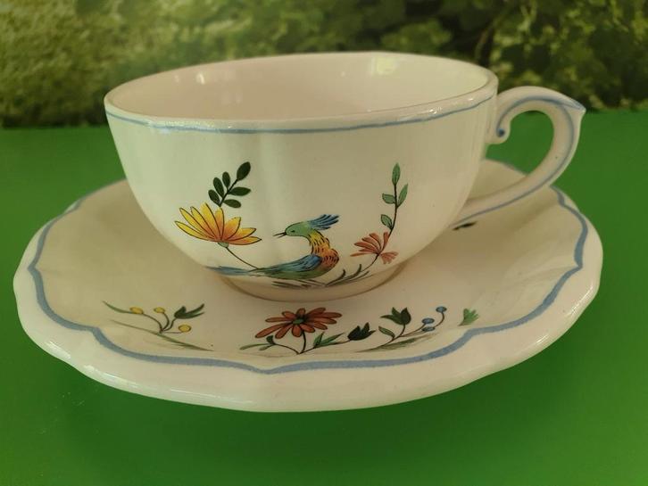 koffie/theekop en schotel "Oiseaux de Paradis" van Gien, Antiek en Kunst, Antiek | Servies los, Ophalen