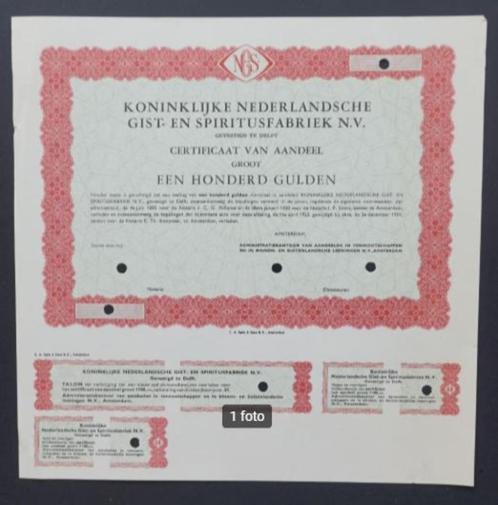 Kon.Ned. Gist- en Spiritusfabriek te Delft (DSM) - 1951, Postzegels en Munten, Aandelen en Waardepapieren, Certificaat van aandeel