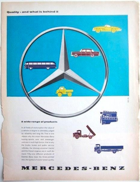 11 vintage advertenties Mercedes vrachtwagens 59-82 trucks, Verzamelen, Automerken, Motoren en Formule 1, Zo goed als nieuw, Auto's