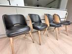 4 stijlvolle eetkamerstoelen – zwart leer & rotanlook, Huis en Inrichting, Stoelen, Ophalen, Zwart, Leer, Zo goed als nieuw