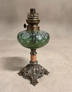 Antieke groene olielamp, Ophalen of Verzenden