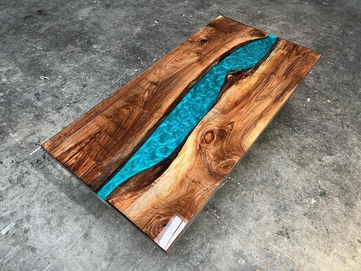 SHOWROOMUITVERKOOP! Epoxy riviertafel notenhout walnoot, Huis en Inrichting, Tafels | Eettafels, Nieuw, 50 tot 100 cm, 200 cm of meer
