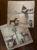 Set 2 kerst sneeuwpop hondjes hertjes vogelhuisje kussenhoes, Ophalen of Verzenden, Nieuw, Vierkant
