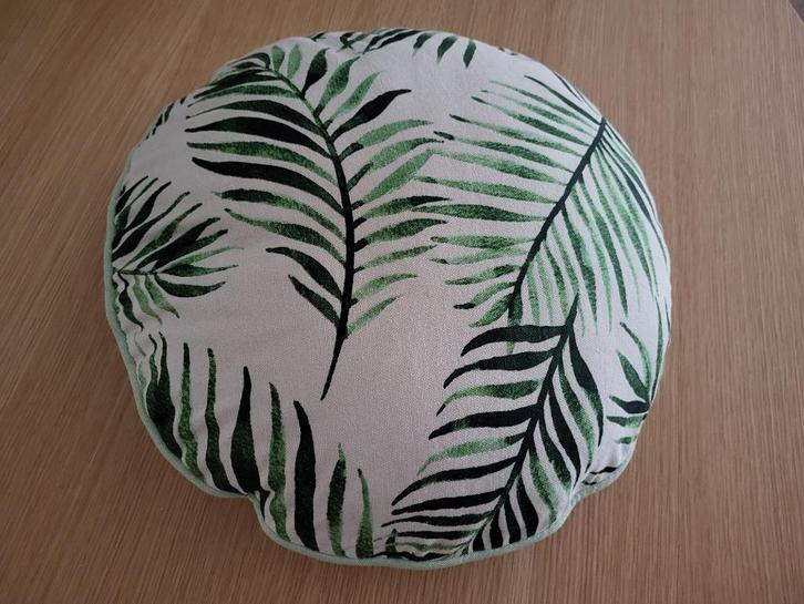 Bloomingville kussen, rond met bladpatroon, nieuw, Huis en Inrichting, Woonaccessoires | Kussens, Nieuw, Groen, Rond, Ophalen of Verzenden