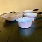 Vintage Le Creuset pannenset Raymond Loewy 4 delig, Ophalen of Verzenden, Gebruikt, Gietijzer, Pannenset