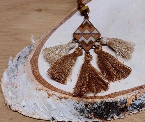 Boho hanger ruitvorm met kwastjes, Sieraden, Tassen en Uiterlijk, Kettinghangers, Overige materialen, Ophalen of Verzenden